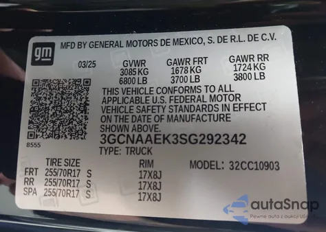 2025 Chevrolet Silverado 1500 2Wd Long Bed Wt из США, поврежденный, VIN 3GCNAAEK3SG292342